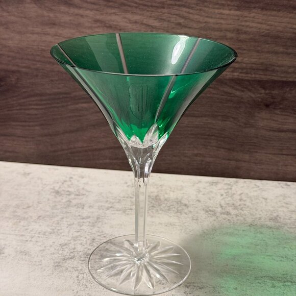 Vintage 80s Ajka Castille Albinka Green Cut to Clear S/Four Martini Glasses MINT - Picture 4 of 11